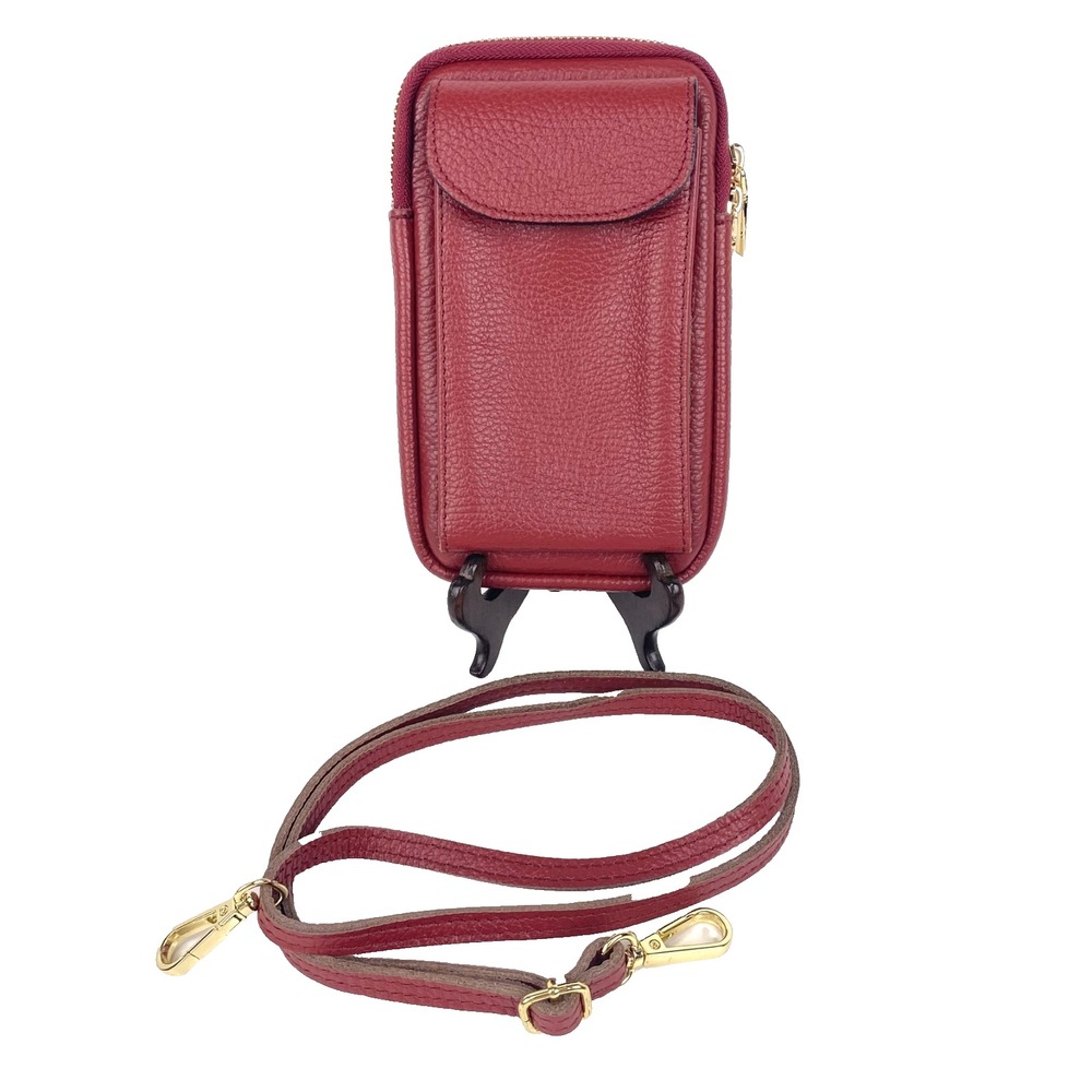 NEW Uno Alla Volta Leather Shoulder Bag Maroon Red Cell Phone Purse Bag Italian